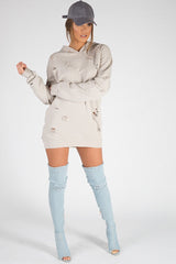 Beige Distressed Oversized Hoodie - Khloe-Loungewear