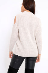 Beige Distressed Pearl Chunky Knit Jumper - Narla-Jumper
