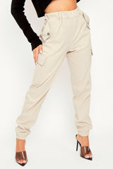 Beige Elasticated Waist Cargo Trousers - Yalina-Trousers