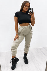 Beige Elasticated Waist Cargo Trousers - Yalina-Trousers