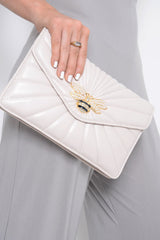 Beige Encrusted Bee Clutch Bag - Peyton-Bags