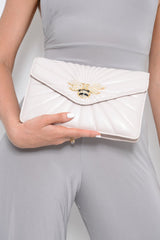Beige Encrusted Bee Clutch Bag - Peyton-Bags