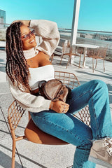 Beige Extreme Cut Out High Neck Jumper - Nihara-Jumper