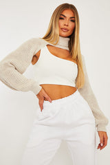 Beige Extreme Cut Out High Neck Jumper - Nihara-Jumper