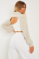 Beige Extreme Cut Out High Neck Jumper - Nihara-Jumper