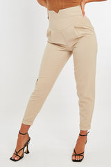 Beige Extreme High Waist Tailored Trouser - Yaz-Trousers