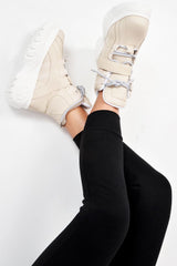 Beige Extreme Sole Chunky Lace Up Boots - Jaxson-Boots