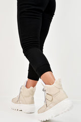 Beige Extreme Sole Chunky Lace Up Boots - Jaxson-Boots