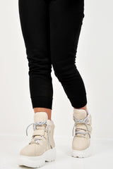 Beige Extreme Sole Chunky Lace Up Boots - Jaxson-Boots