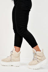 Beige Extreme Sole Chunky Lace Up Boots - Jaxson-Boots