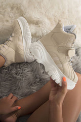 Beige Extreme Sole Chunky Lace Up Boots - Jaxson-Boots