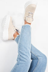 Beige Extreme Sole Chunky Lace Up Trainers - Dalton-Trainers