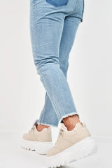 Beige Extreme Sole Chunky Lace Up Trainers - Dalton-Trainers