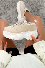 Beige Extreme Sole Chunky Lace Up Trainers - Dalton-Trainers