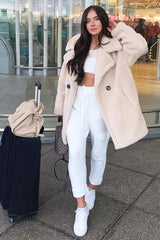 Beige Faux Fur Button Front Teddy Coat - Aamna-Coats