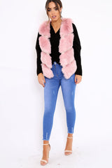 Beige Faux Fur Cropped Gilet - Nadia-Jackets