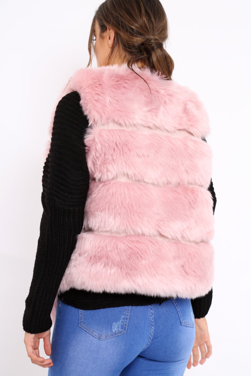 Beige Faux Fur Cropped Gilet - Nadia-Jackets