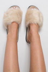 Beige Faux Fur Sliders -Kyari-Sliders