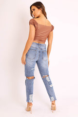 Beige Faux Leather Corset Style Crop Top - Julisa-Crop Tops