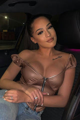 Beige Faux Leather Corset Style Crop Top - Julisa-Crop Tops