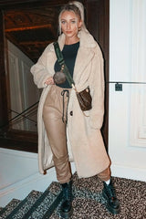 Beige Faux Leather Drawstring Waist Joggers - Persia-Joggers