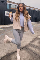 Beige Faux Leather Sleeveless Gilet Jacket - Kierstan-Jackets