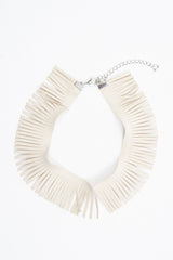 Beige Faux Suede Fringe Detail Choker - Shona-Chokers