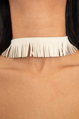 Beige Faux Suede Fringe Detail Choker - Shona-Chokers