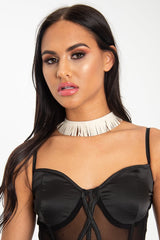 Beige Faux Suede Fringe Detail Choker - Shona-Chokers