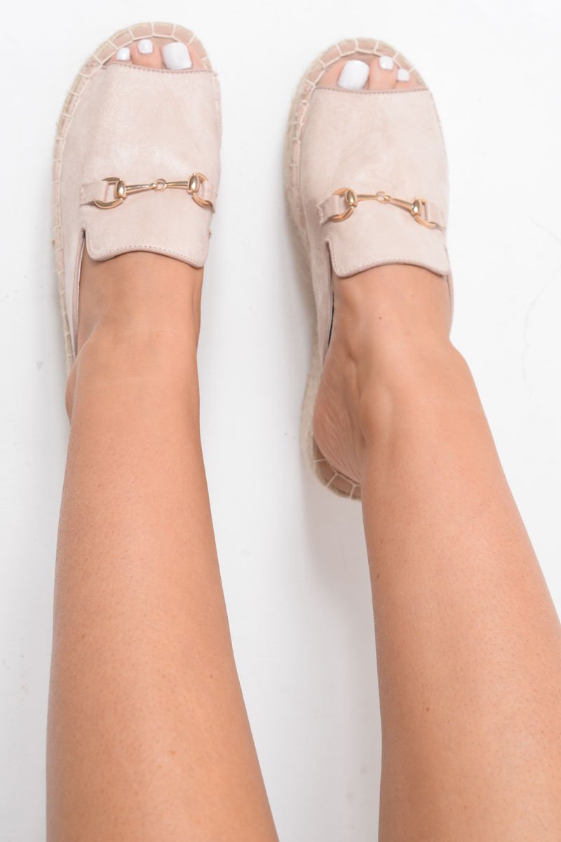Beige Faux Suede Rope Braid Mule Wedges - Saori-Wedges
