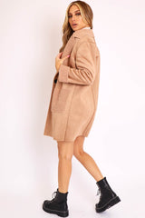 Beige Faux Suede Shearling Coat - Izabella-Coats