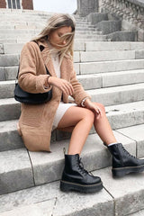 Beige Faux Suede Shearling Coat - Izabella-Coats