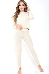 Beige Fine Cable Knit Loungewear Set - Lizette-Co-ords