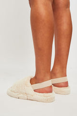 Beige Fluffy Strap Sliders - Naria-Slippers
