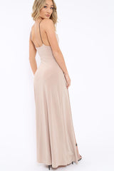Beige Front Split Leg Maxi Dress - Effy-Dresses