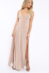Beige Front Split Leg Maxi Dress - Effy-Dresses