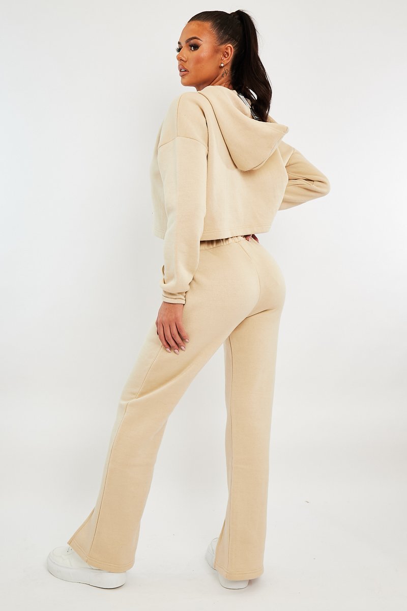 Beige Front Split Wide Leg Joggers - Jenise-Joggers