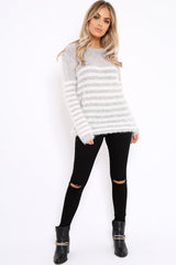 Beige Fur Knit Stripe Jumper - Sicily-Jumper