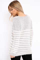 Beige Fur Knit Stripe Jumper - Sicily-Jumper