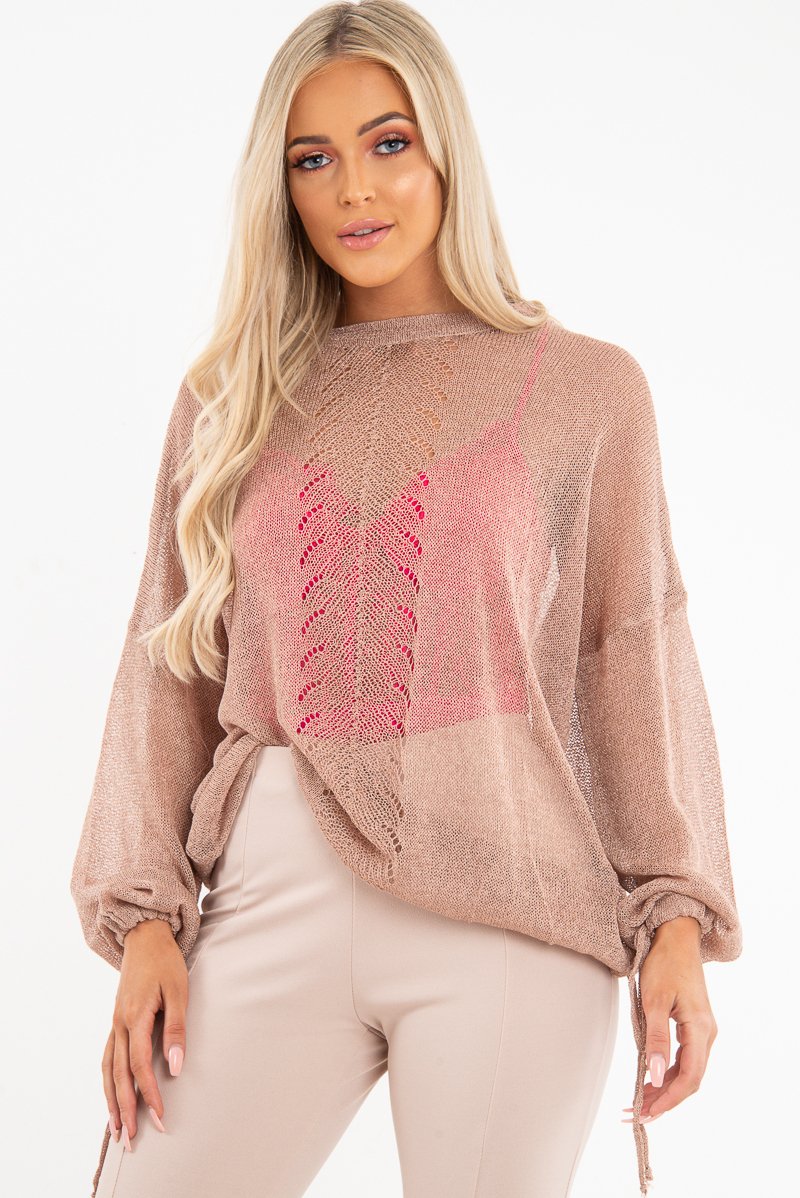 Beige Glitter Net Knit Jumper - Loriann-Jumper