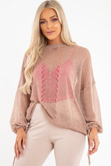 Beige Glitter Net Knit Jumper - Loriann-Jumper