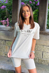 Beige Gold Beverly Hills T-shirt Cycling Shorts Co-ord - Laura-Co-ords