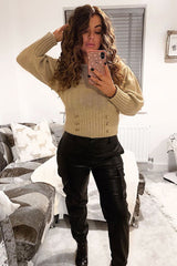 Beige Gold Button Front Knit Jumper - Eleonor-Jumper