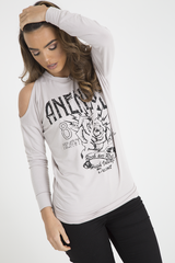 Beige Heavy Metal Cold Shoulder Jumper - Neve-Jumper