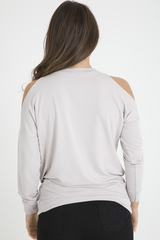 Beige Heavy Metal Cold Shoulder Jumper - Neve-Jumper