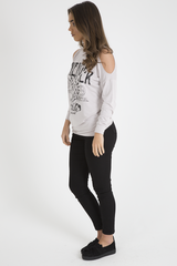 Beige Heavy Metal Cold Shoulder Jumper - Neve-Jumper