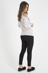 Beige Heavy Metal Cold Shoulder Jumper - Neve-Jumper