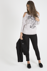 Beige Heavy Metal Cold Shoulder Jumper - Neve-Jumper