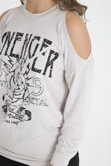 Beige Heavy Metal Cold Shoulder Jumper - Neve-Jumper