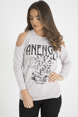 Beige Heavy Metal Cold Shoulder Jumper - Neve-Jumper